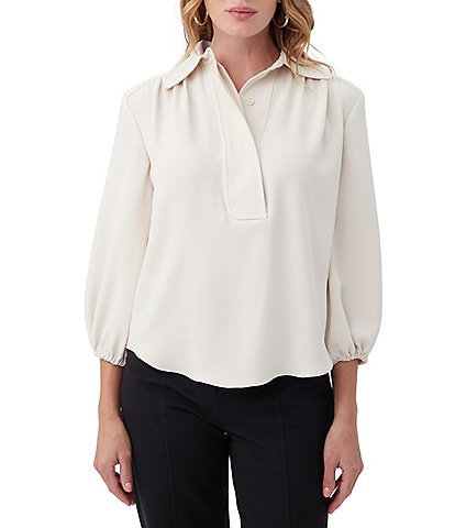 Trina Turk Rum Silky Satin Back Crepe Button Down Collar Long Sleeve Button Front Top