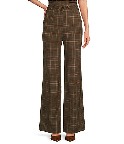 Trina Turk Sadie Woven Plaid Print Wide Leg Flat Front Pant