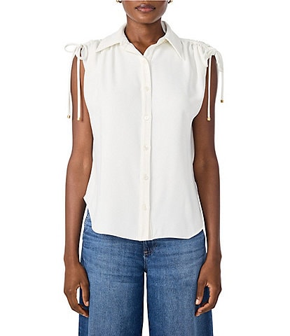 Trina Turk Saint Tropez Double Georgette Collared Button Front Tie Shoulder Top