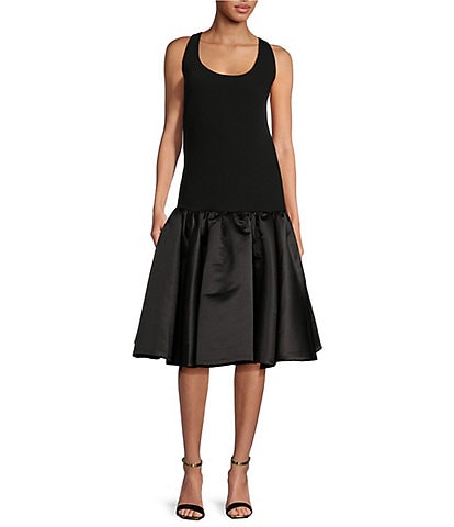 Trina Turk Sina Contrast Duchess Satin Scoop Neck Sleeveless Drop Waist Dress