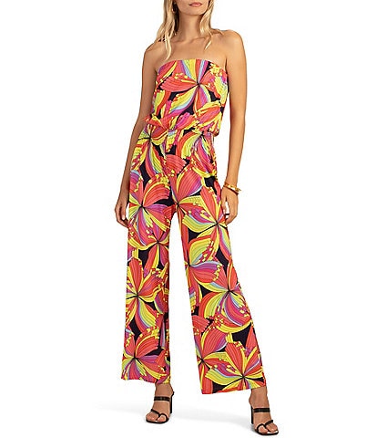 Trina Turk Time Out Pinwheel Print Off-the-Shoulder Sleeveless Wide Leg Jersey Jumpsuit