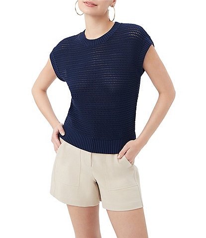 Trina Turk Yuri Open Knit Crew Neck Short Sleeve Top