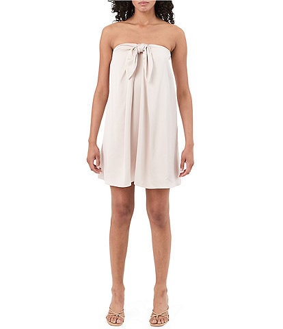 Trina Turk Yuzo Satin Strapless Sleeveless Bow Front Mini Shift Dress