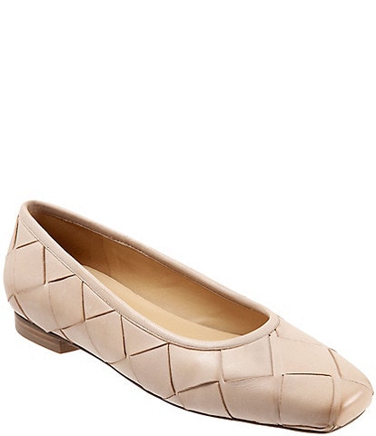 Trotters Hanny Woven Square Toe Leather Ballet Flats