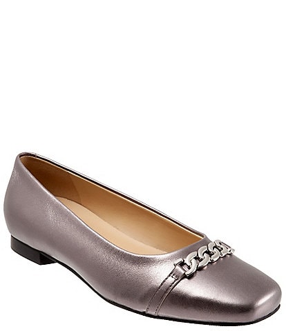 Trotters Harmony Leather Square Toe Chain Flats