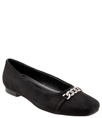Trotters Harmony Suede Square Toe Chain Flats