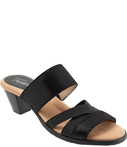 Trotters Maxine Dotted Leather Stretch Strap Slides