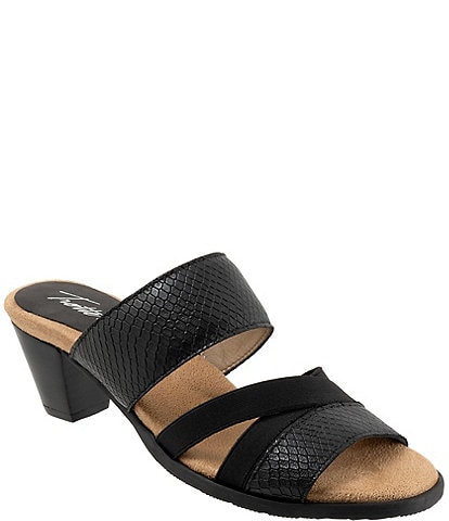 Trotters Maxine Snake Print Leather Stretch Strap Slides