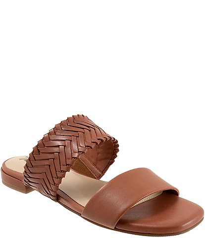 Trotters Nalane Leather Herringbone Weave Flat Sandals