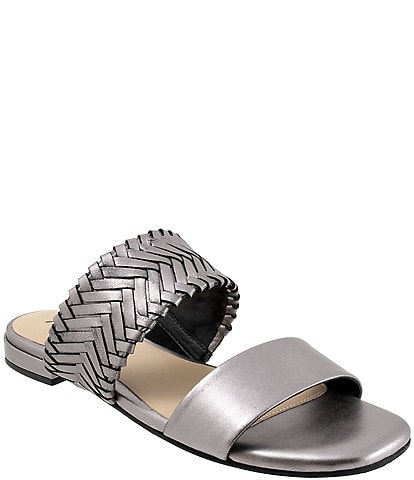 Trotters Nalane Leather Herringbone Weave Flat Sandals