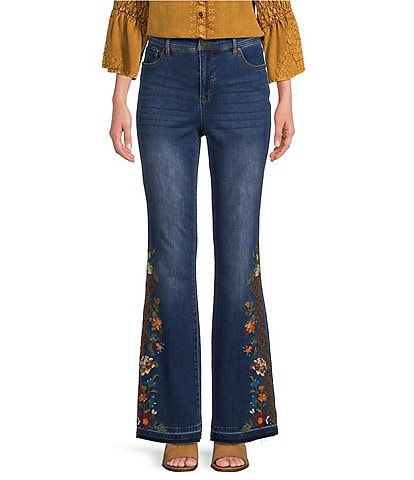 Tru Luxe Jeans Hi-Rise Print Embroidered Stretch Denim Jeans