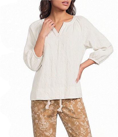 Tru Luxe Jeans Laundered Rayon Split Round Neck 3/4 Sleeve Top