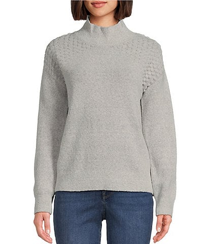Tru Luxe Jeans Mixed Stitch Mock Neck Long Sleeve Ribbed Knit Sweater