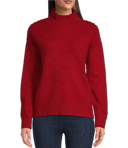 Tru Luxe Jeans Mixed Stitch Mock Neck Long Sleeve Ribbed Knit Sweater