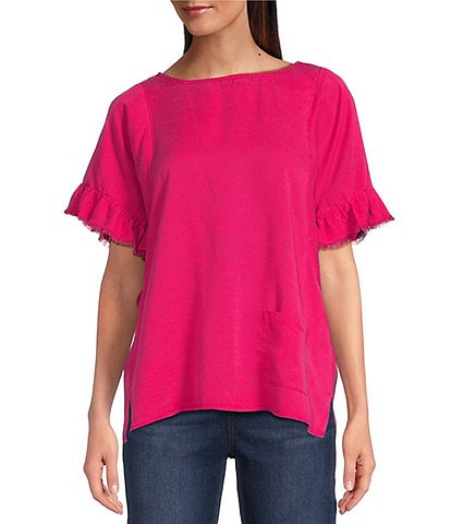Tru Luxe Jeans Round Neck Ruffled Butterfly Sleeve Top