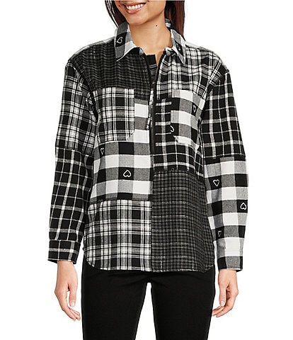 Tru Luxe Mixed Plaid Collar Long Sleeve Shirt