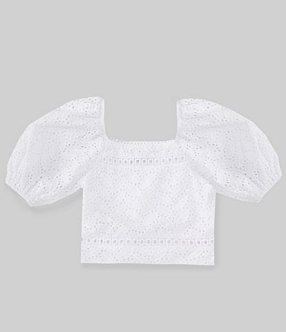 Truce Big Girls 7-16 Puffed-Sleeve Eyelet-Embroidered Top