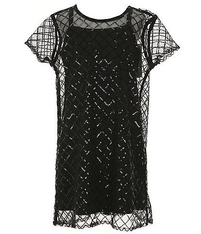 Truce Big Girls 7-16 Short Sleeve Sequin-Embellished Mesh A-Line Dress