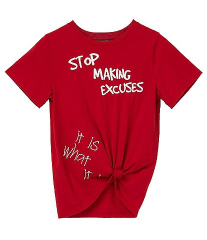 Truce Big Girls 7-16 Short Sleeve Stop Making Excuses Graphic Front Knot Tee