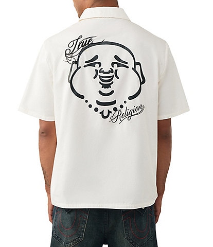 True Religion Buddha Face Graphic Short Sleeve Woven Shirt
