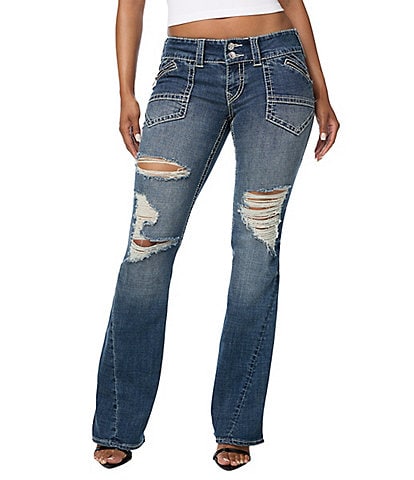 True Religion Joey Low-Rise Big-T Distressed Flare Jeans