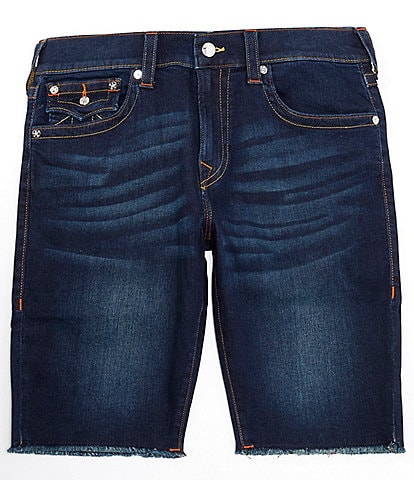 True Religion Ricky Snap Flap Short Frayed Hem 12#double; Inseam Denim Shorts
