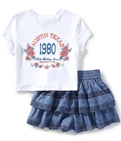Tween Diva Big Girls Austin Texas Graphic T-Shirt & Ruffled Skort
