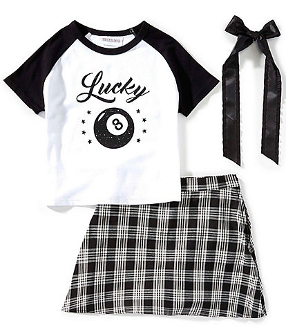 Tween Diva Big Girls 7-12 Raglan-Sleeve Color Block T-Shirt & Plaid Skort Set
