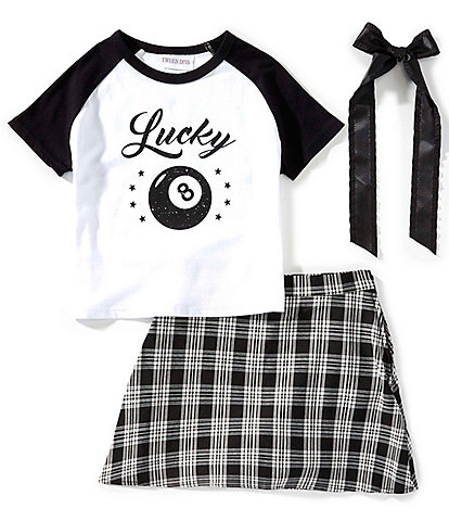 Tween Diva Big Girls Raglan-Sleeve Color Block T-Shirt & Plaid Skort Set