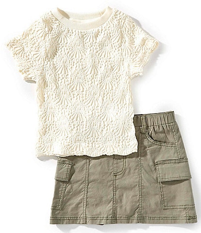 Tween Diva Big Girls 7-12 Short-Sleeve Floral Textured-Knit T-Shirt & Solid Twill Cargo Skort Set