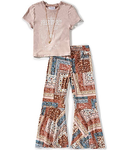Tween Diva Big Girls 7-12 Short-Sleeve Free Spirt T-Shirt & Printed Palazzo Pant Set