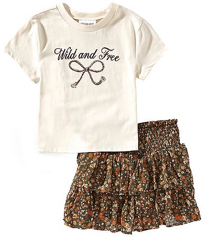 Tween Diva Big Girls 7-12 Short-Sleeve Wild And Free T-Shirt & Printed Tiered Skirt Set