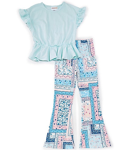 Tween Diva Big Girls 7-16 Flutter-Sleeve Solid Jersey Knit T-Shirt & Tile-Printed Leggings Set