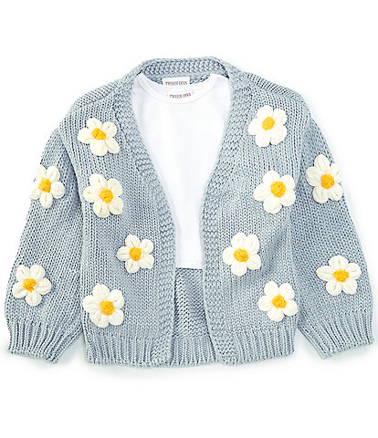 Tween Diva Big Girls 7-16 Long Sleeve Daisy-Appliqued Crochted Cardigan & Short Sleeve Rib-Knit Top Set