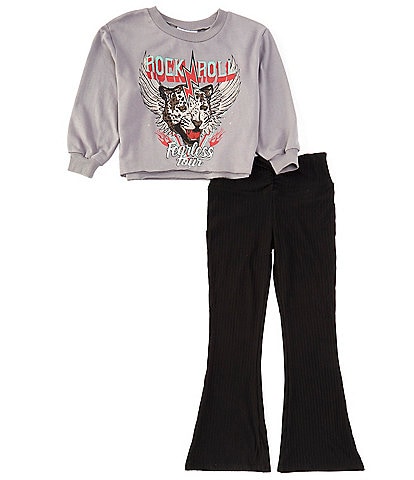 Tween Diva Big Girls 7-16 Long Sleeve Graphic Tiger Face Fleece Sweatshirt & Rib-Knit Flared Leg Leggings Set