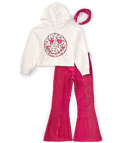 Tween Diva Big Girls 7-16 Long Sleeve Smiley Face Fleece Hoodie & Textured-Velvet Flare-Leg Leggings Set