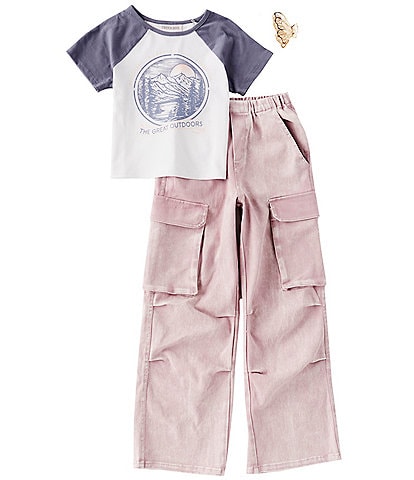 Tween Diva Big Girls 7-16 Raglan-Sleeve Color Block T-Shirt & Solid Utility Pant Set