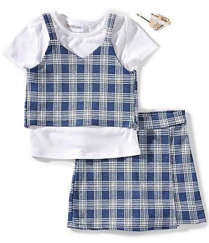 Tween Diva Big Girls 7-16 Short-Sleeve Solid T-Shirt, Plaid Tank Top & Plaid Shorts Set