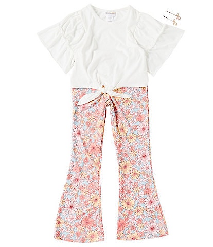 Tween Diva Big Girls 7-16 Flutter-Sleeve Solid Jersey Knit T-Shirt &  Tile-Printed Leggings Set