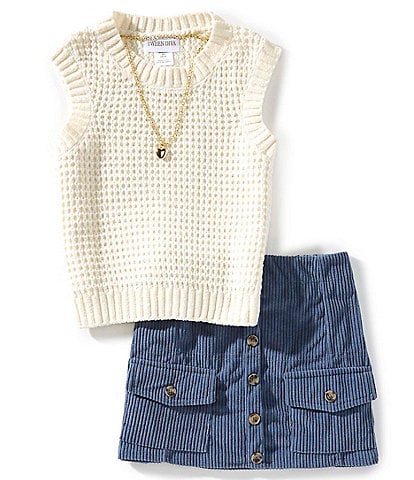 Tween Diva Big Girls 7-16 Sleeveless Chenille Sweater Vest & Corduroy Skirt Set