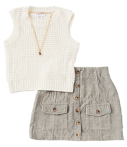 Tween Diva Big Girls 7-16 Sleevless Chenille Sweater Vest & Flap-Pocket Corduroy Skirt