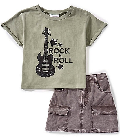 Tween Diva Big Girls Rock & Roll Graphic Short Sleeve T-Shirt & Cargo Pocket Skort Set