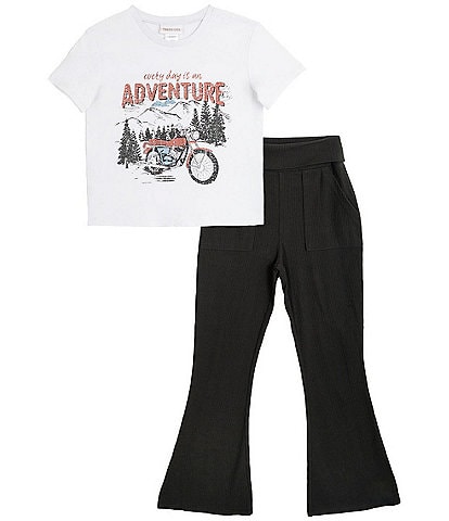 Tween Diva Big Girls Short Sleeve Graphic T-Shirt & Ribbed Flare Pants Set