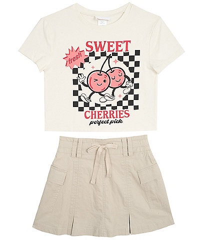 Tween Diva Big Girls Sweet Cherries Short Sleeve Graphic T-Shirt & Pleated Cargo Skort Set