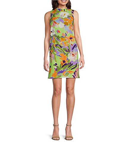 tyler boe Ella Floral Print Ruffle Boat Neck Sleeveless Square Back Dress