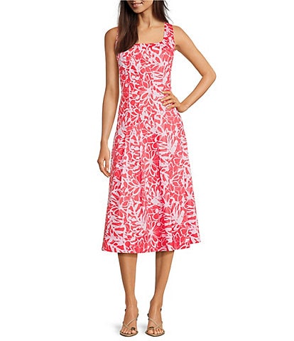 tyler boe Ginny Linen Square Neck Sleeveless Pleated Midi Dress