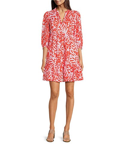 tyler boe Karli Linen Split V-Neck 3/4 Sleeve Tiered Dress