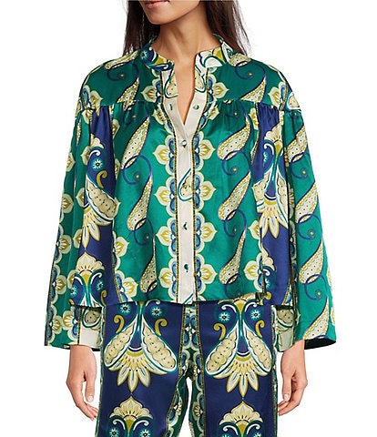 tyler boe Maeve Cabana Foulard Print Mandarin Collar 3/4 Sleeve Coordinating Top