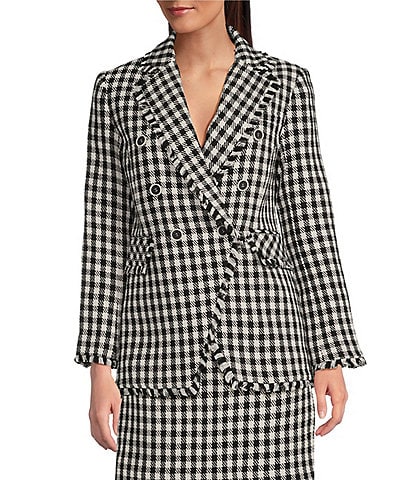 tyler boe Coordinating Tommy Check Pattern Notch Lapel Long Sleeve Button Front Blazer