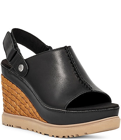UGG Abbot Leather Adjustable Slingback Platform Wedge Sandals